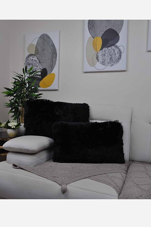 غطاء وسادة رمي منفوش مستطيل - أسود - 1