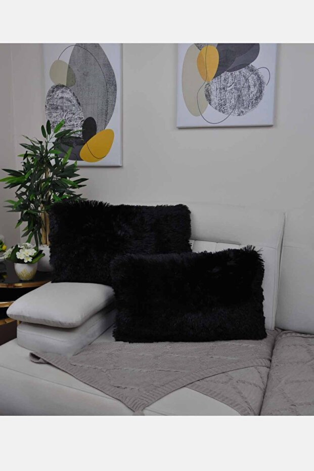 غطاء وسادة رمي منفوش مستطيل - أسود - 2
