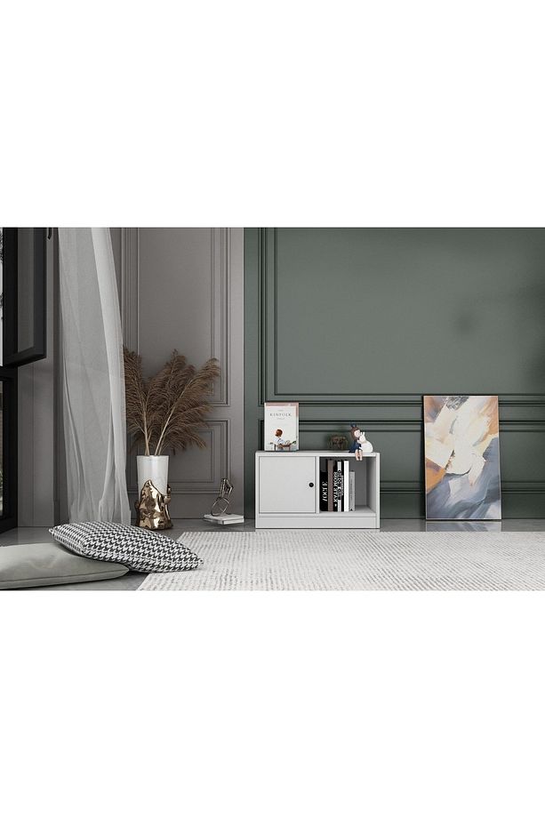 Tek Kapakli Rafli Kitaplik 65 cm Beyaz Ktp-1204-ç - 1
