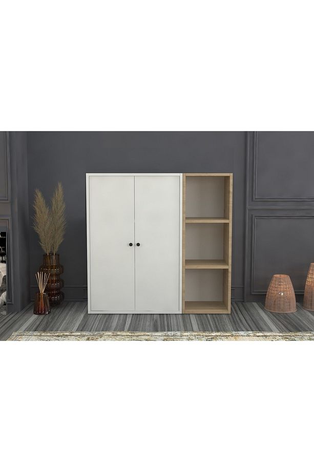 Raflı Dolaplı Ayakkabılık Beyaz Meşe 100 Cm Ayk-1037-ç - 1