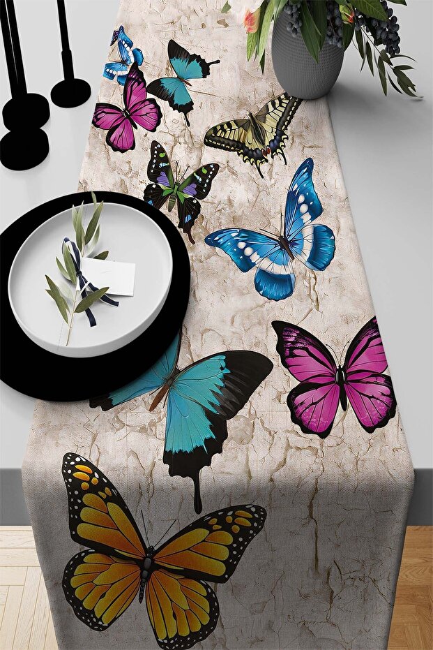 40x140cm Thai Feather Woven Premium Stain Resistant Fabric Table Cloth Runner 3d Butterfly Rnr130