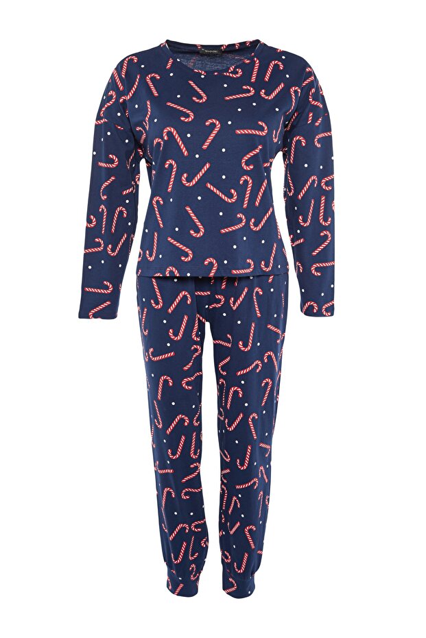 Lacivert Yılbaşı Temalı Örme Pijama Takımı TBBAW23AI00026 - 6