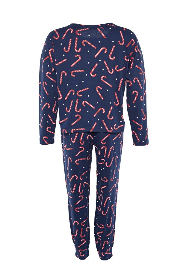 Lacivert Yılbaşı Temalı Örme Pijama Takımı TBBAW23AI00026 - 7