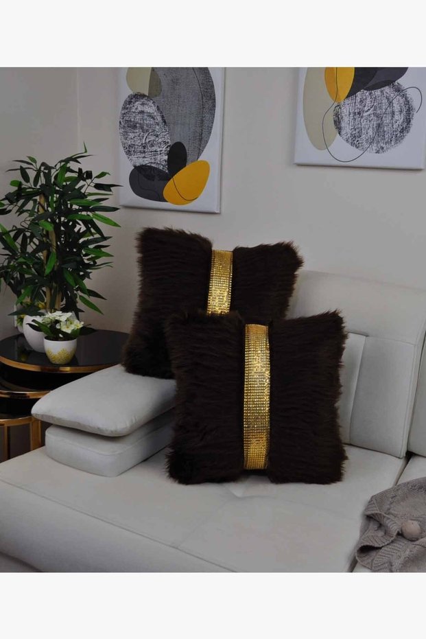 Plush Square Striped Throw Pillow Cover Black