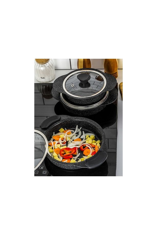 Granit Plus 3'lü Sahan Seti Tak/çıkar Silikon Saplı Siyah - 5