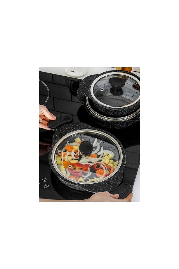 Granit Plus 3'lü Sahan Seti Tak/çıkar Silikon Saplı Siyah - 8