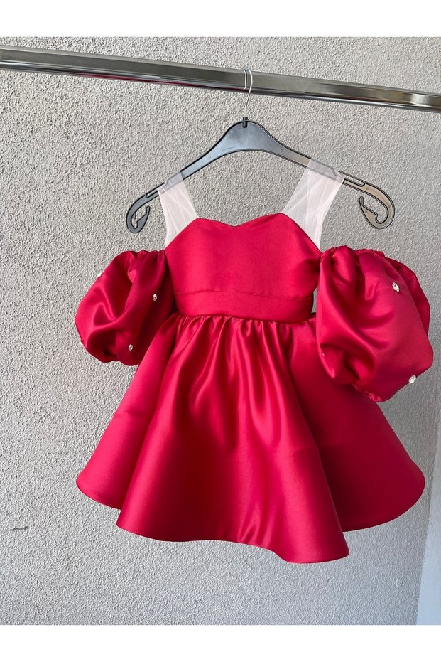 Kiss Collar Sleeves Stoned Sleeve Dress Girls' Evening Dress