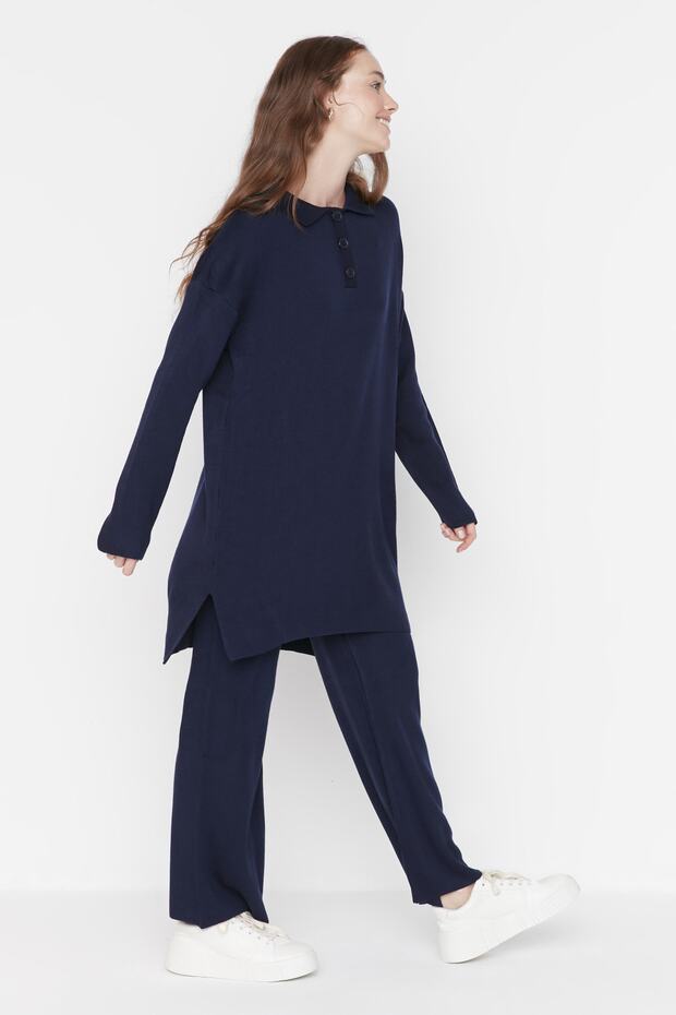Lacivert Polo Yaka Tunik-Pantolon Triko Takım TCTAW22US0076 - 2