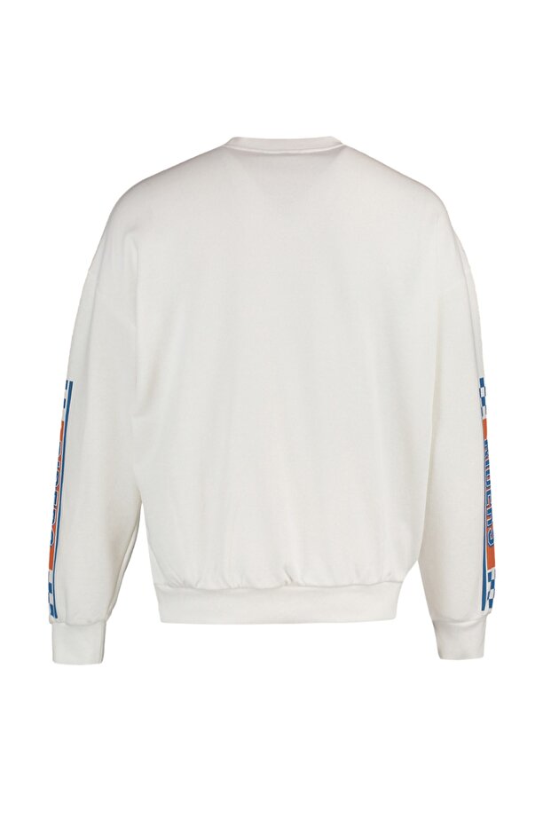 Ekru Oversize/Geniş Kesim Uzun Kollu Baskılı Sweatshirt TMNAW22SW0579 - 7