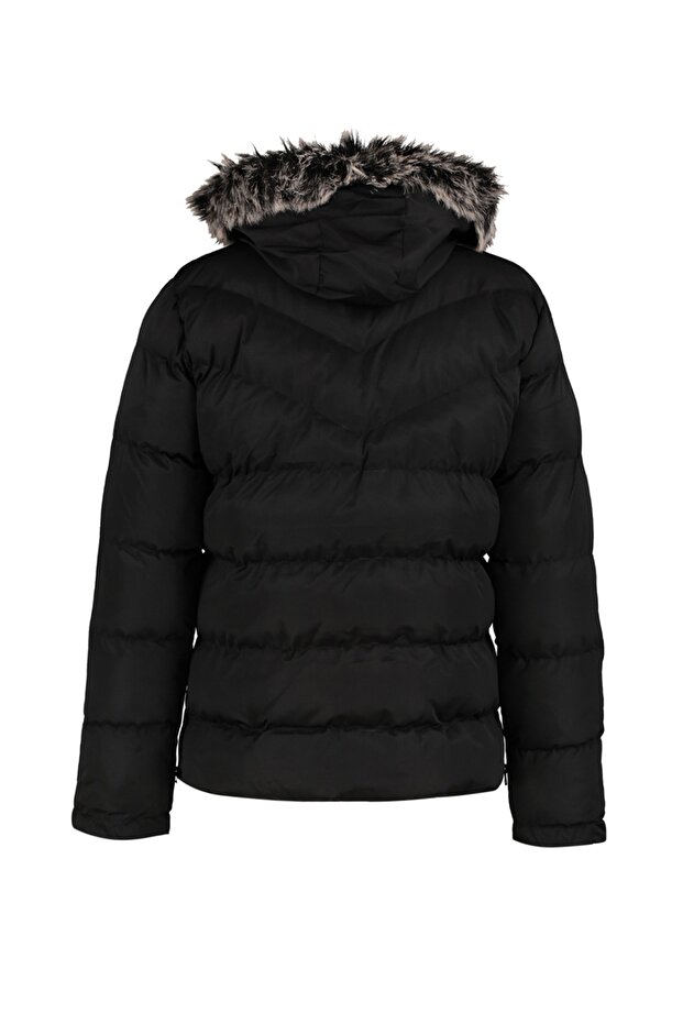 Siyah Erkek Regular Fit İçi Polar Astarlı Rüzgara ve Suya Dayanıklı Kışlık Şişme Mont TMNAW23MO00009 - 6