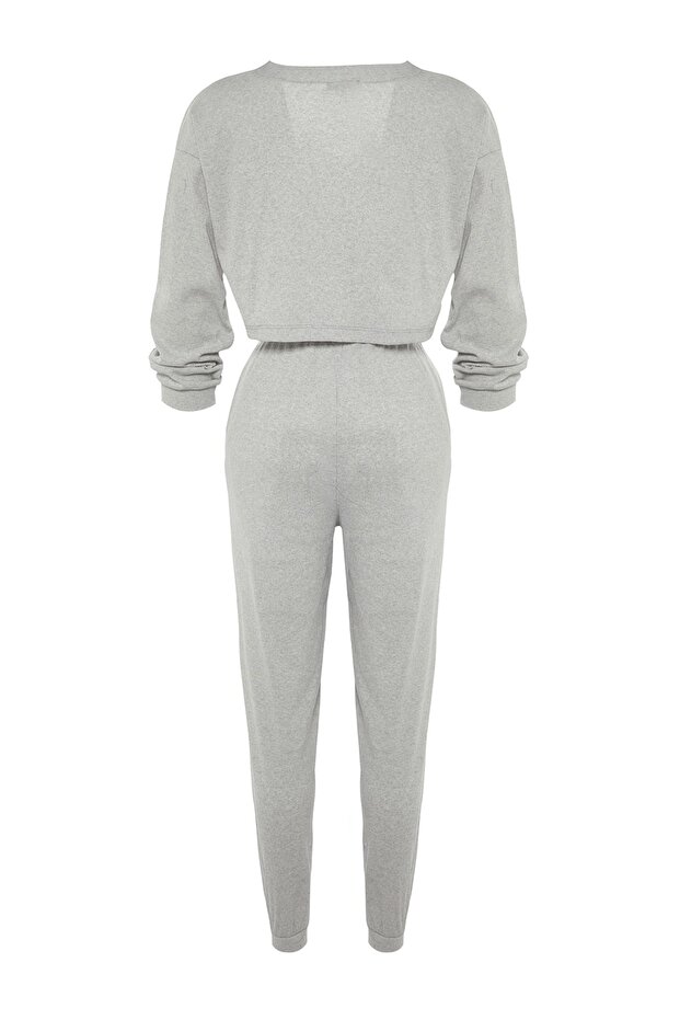 Szary komplet piżam z dzianiny bawełnianej ze sznurkiem THMAW22PT0511 - 9