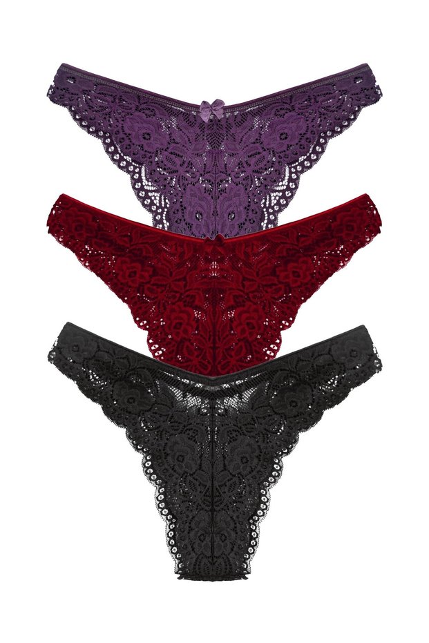3-Piece Full Lace High Waist Brazilian Women's Panties