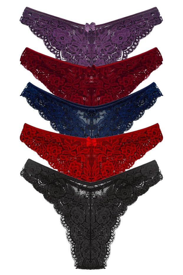 5-Piece Full Lace High Waist Brazilian Women's Panties