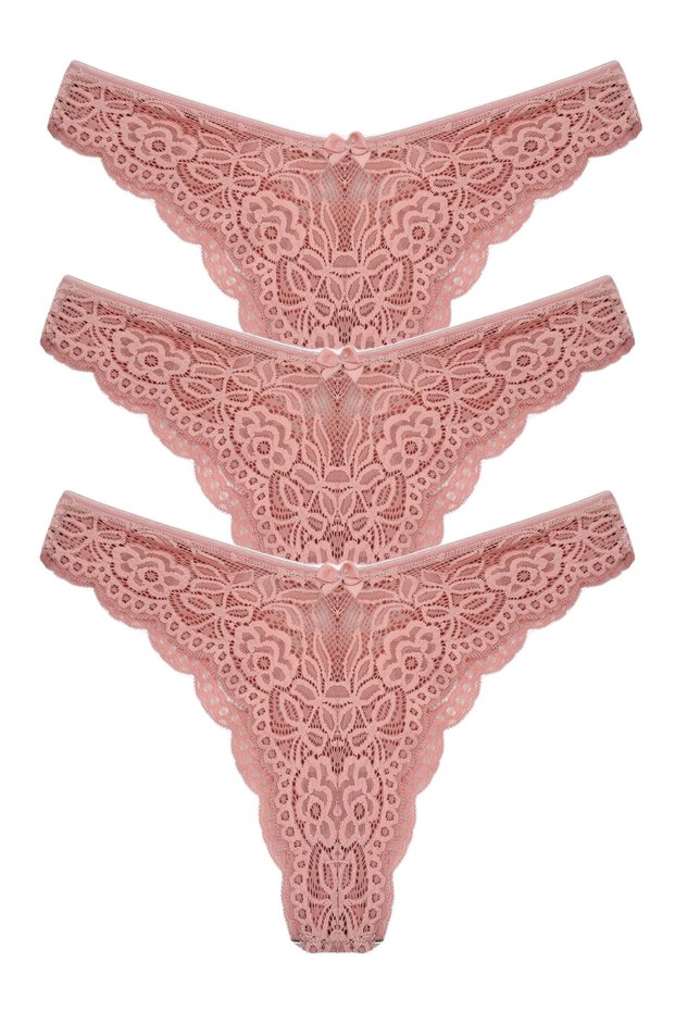 3-Piece Full Lace High Waist Brazilian Women's Panties