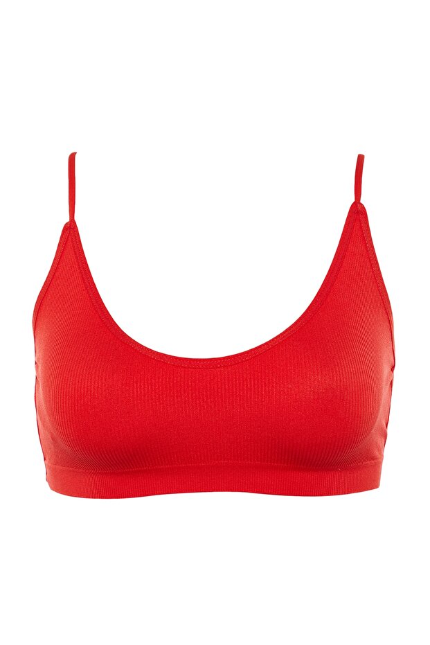 Kırmızı Seamless/Dikişsiz İp Askılı Sırt Detaylı Balensiz Kapsız Bralette Örme Sütyen THMAW23SU00130 - 10