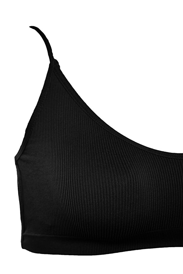 Siyah Seamless/Dikişsiz İp Askılı Sırt Detaylı Balensiz Kapsız Bralette Örme Sütyen THMAW23SU00130 - 9