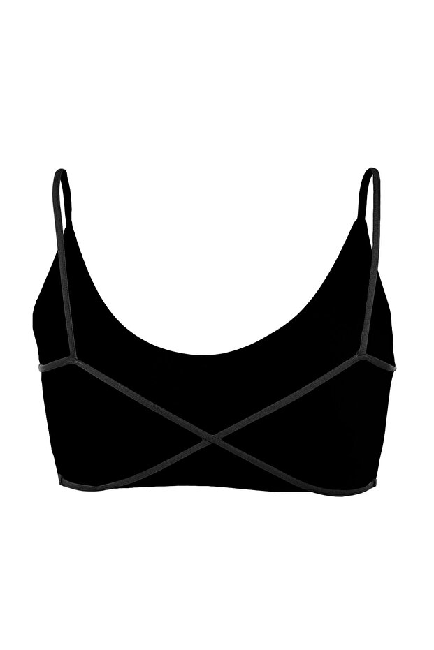 Siyah Seamless/Dikişsiz İp Askılı Sırt Detaylı Balensiz Kapsız Bralette Örme Sütyen THMAW23SU00130 - 10