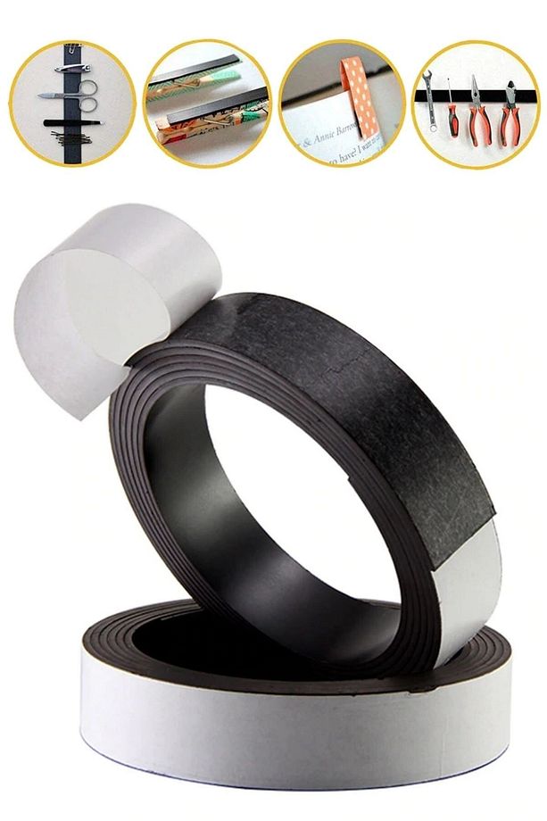 Yapışkanlı Şerit Mıknatıs Magnet Kes Kullan Güçlü Sağlam Rulo Çıkarılması Kolay Siyah 2cm X 1 Mt - 6