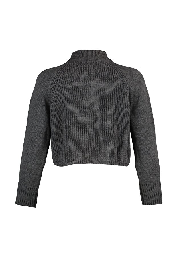 Antrasit Crop Fermuarlı Dik Yaka Basic Triko Kazak TWOAW22KZ1632 - 8