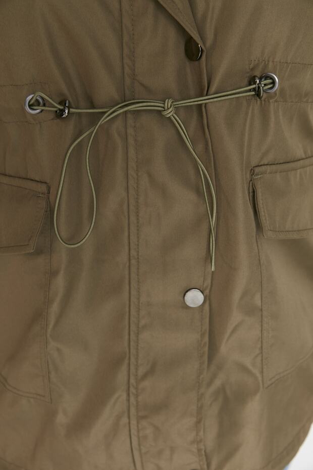 Khaki Regular Fit Hooded Fur Inside Water Repellent Plus Size Parka Coat Tbbaw23Kb00000 - 4