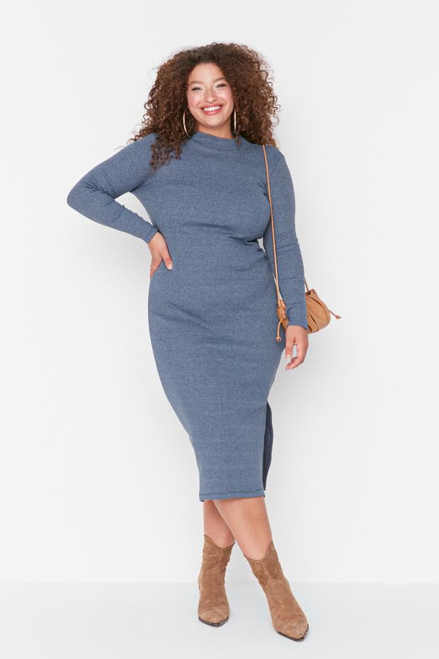 Indigo Midi štrbinové pletené šaty TBBAW23AH00017 - 2