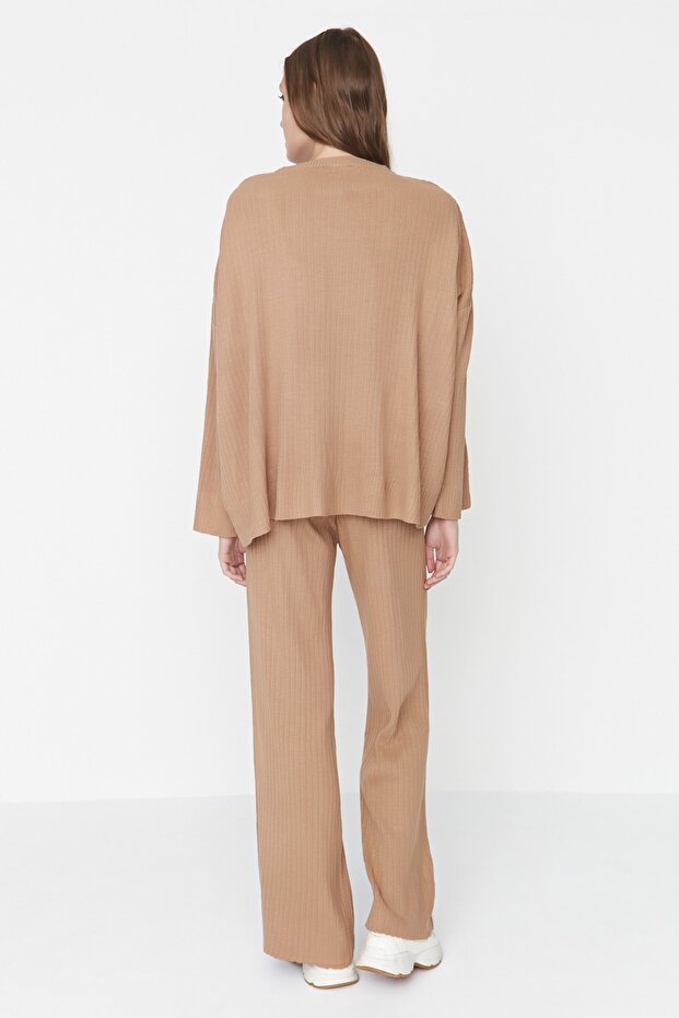 Komplet góra-dół w szeroki wzór Camel Basic Ribbed Knitwear TWOSS20AU0084 - 5