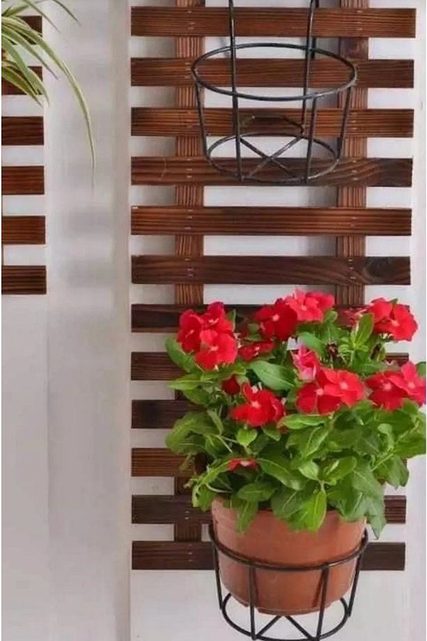 Ahşap Saksı Askısı Çiçeklik Dekoratif Duvar Süsü - 4