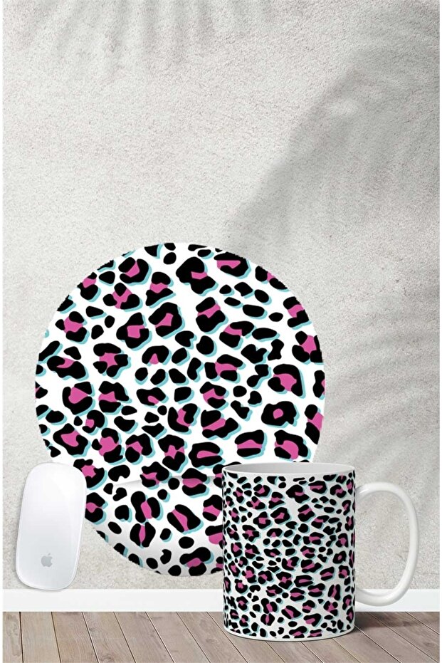 Pink Leopard Patterned Wrist Support Mouse Pad Mug Set - 1