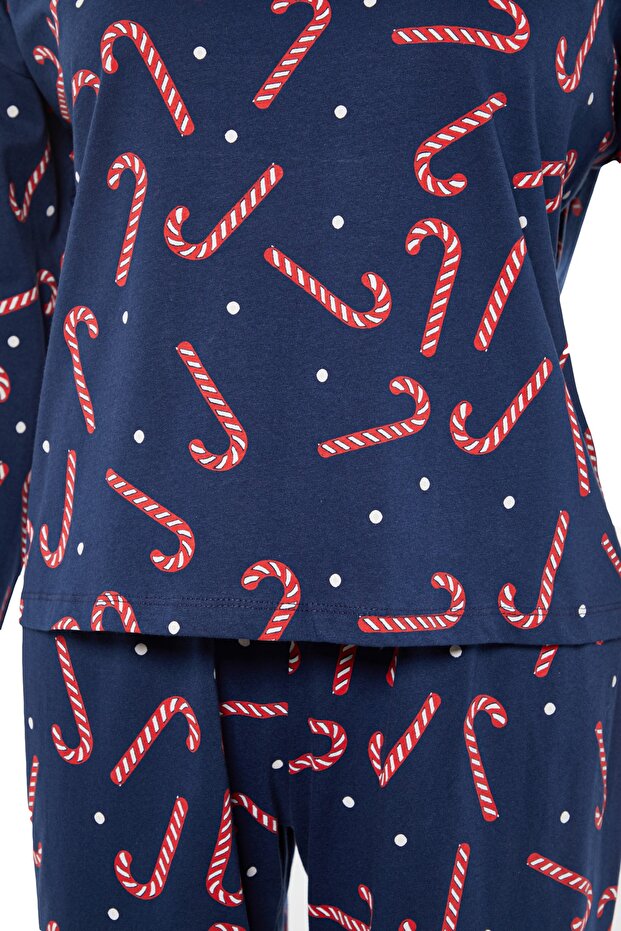 Lacivert Yılbaşı Temalı Örme Pijama Takımı TBBAW23AI00026 - 8