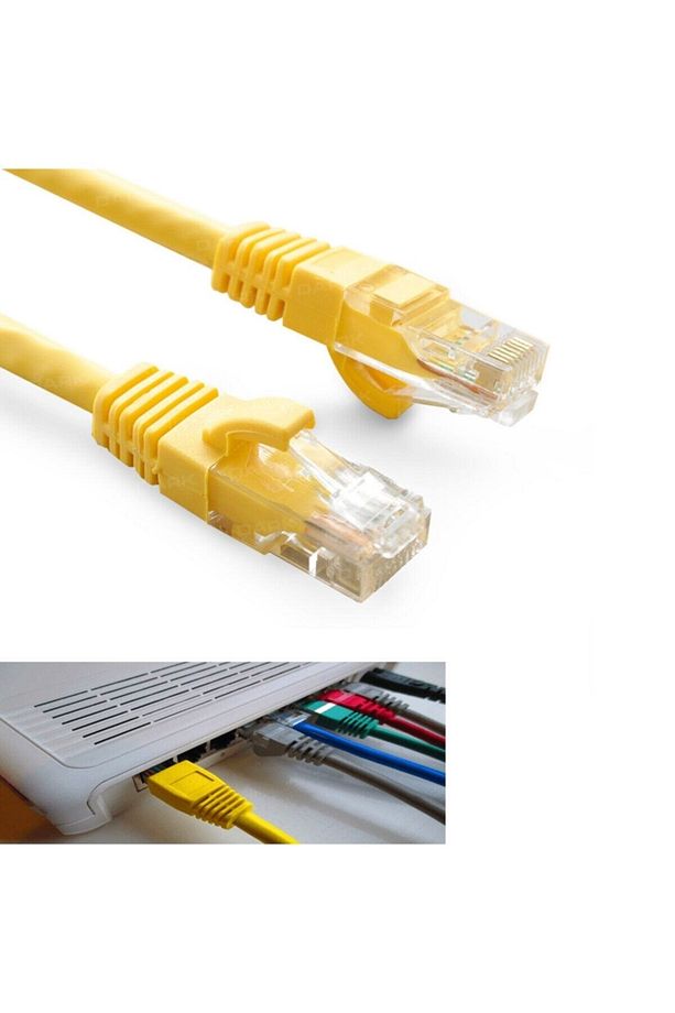 Cat5 Kablo Internet Adsl Ethernet Kablosu Fabrikasyon 1 Metre Sarı - 1