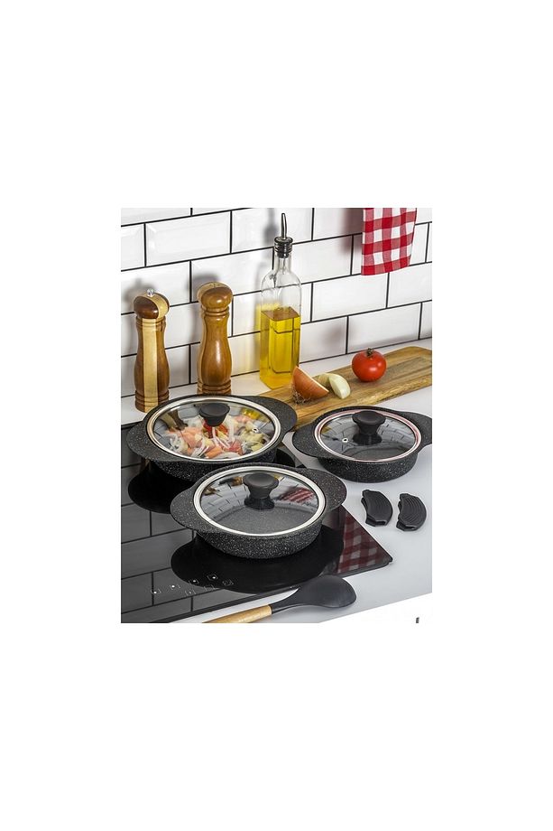 Granit Plus 3'lü Sahan Seti Tak/çıkar Silikon Saplı Siyah - 4