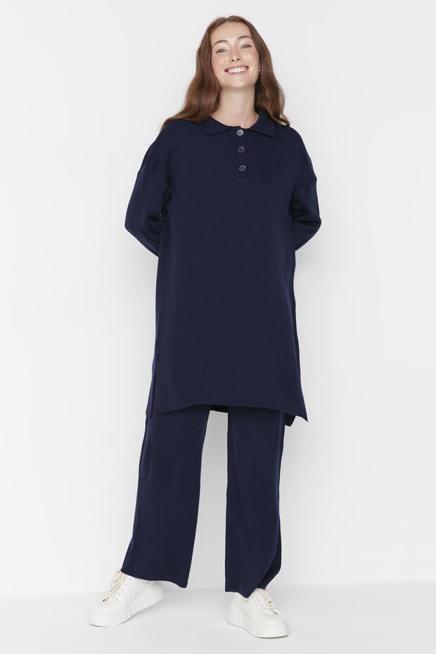 Lacivert Polo Yaka Tunik-Pantolon Triko Takım TCTAW22US0076 - 3