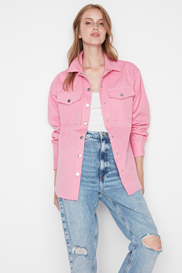 Pembe Oversize Geniş Kalıp Dokuma Ceket TWOSS21CE0256 - 1