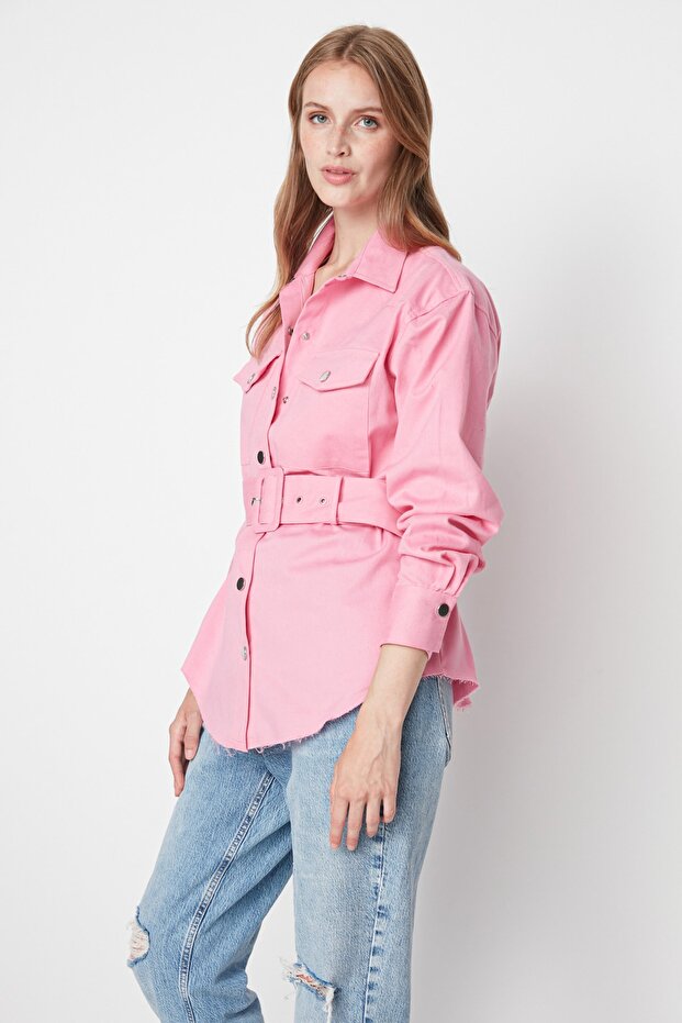 Pembe Oversize Geniş Kalıp Dokuma Ceket TWOSS21CE0256 - 2