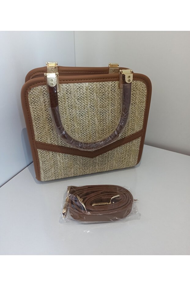 Kadın Taba Hasır Omuz Çanta - 5