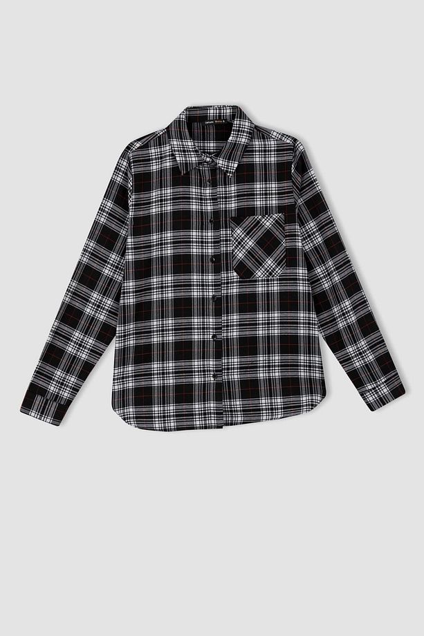 Regular Fit Gömlek Yaka Flanel Uzun Kollu Gömlek - 6