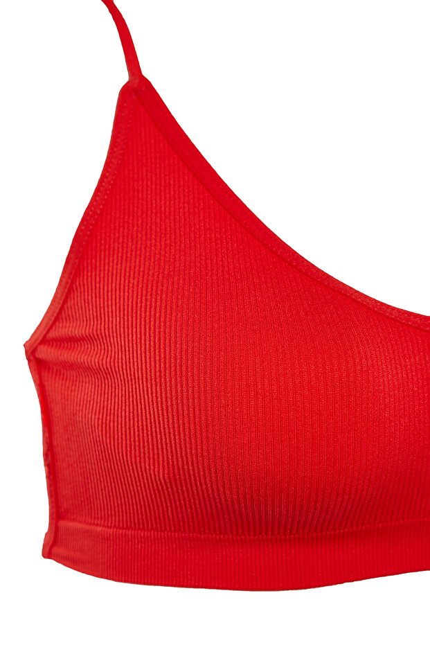 Kırmızı Seamless/Dikişsiz İp Askılı Sırt Detaylı Balensiz Kapsız Bralette Örme Sütyen THMAW23SU00130 - 11