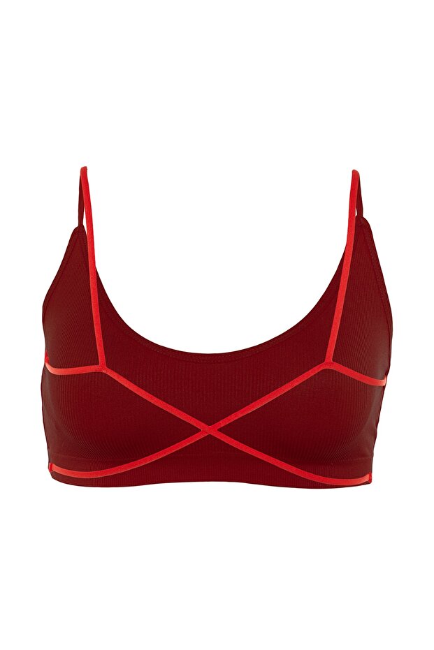 Kırmızı Seamless/Dikişsiz İp Askılı Sırt Detaylı Balensiz Kapsız Bralette Örme Sütyen THMAW23SU00130 - 12