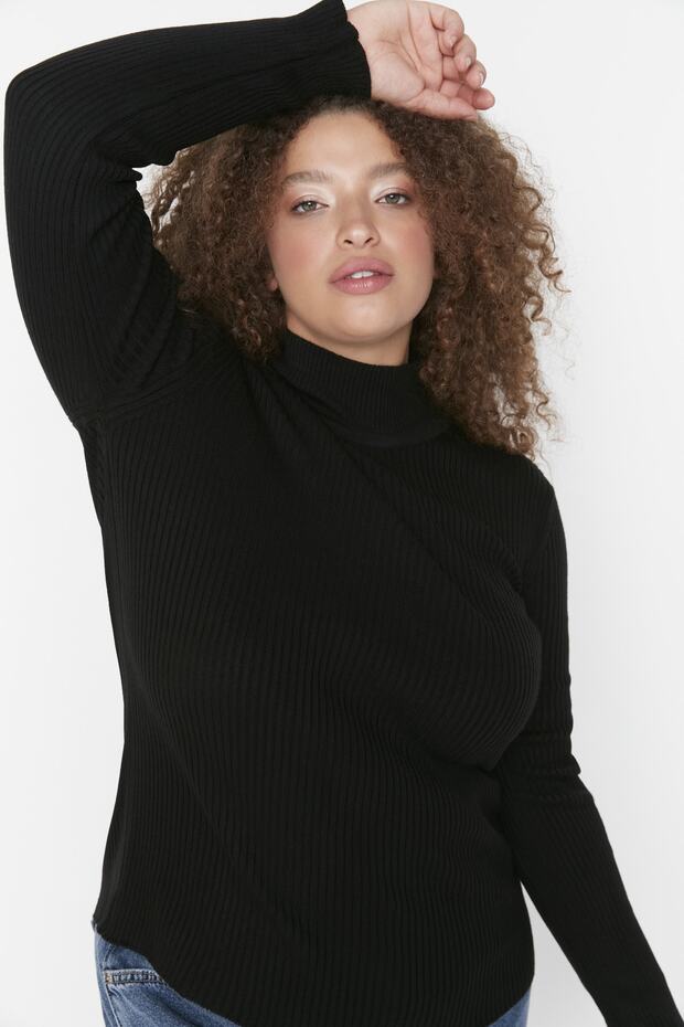 Czarny cienki sweter z golfem TBBAW23AN00022 - 3