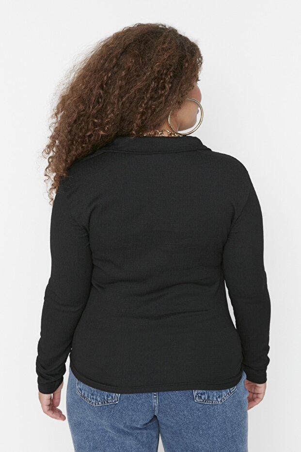 Czarna marszczona koszula z dzianiny do siedzenia TBBAW23AX00001 - 5