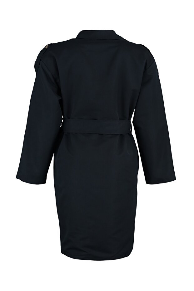 Black Shoulder Epaulette Detailed Jacket Collar Belted Wide Fit Trench Coat TBBAW23BM00001 - 8