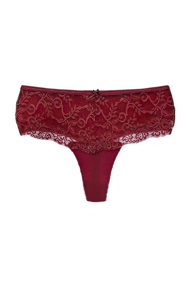 10'lu Önü Dantel Yüksek Bel Büyük Beden Kadın String - 4