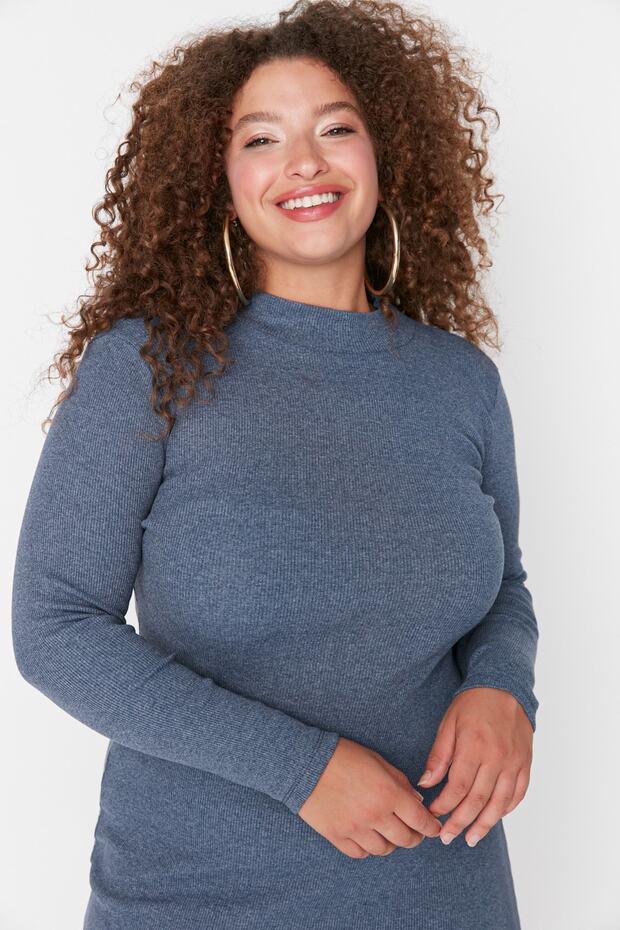 Indigo Midi štrbinové pletené šaty TBBAW23AH00017 - 3