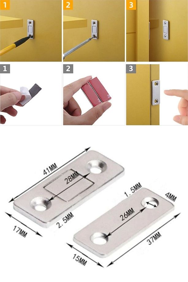 ® 2 Çift Çok Amaçlı Kapı Kapak Dolap Çekmece Mobilya Durdurucu Kapatıcı Mıknatıslar - 6