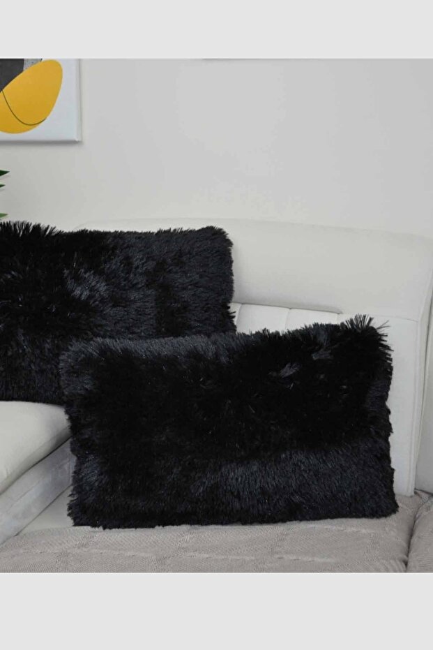 غطاء وسادة رمي منفوش مستطيل - أسود - 3