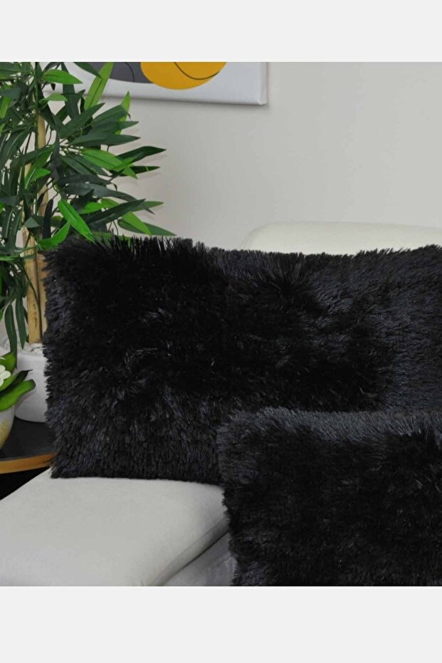 غطاء وسادة رمي منفوش مستطيل - أسود - 4