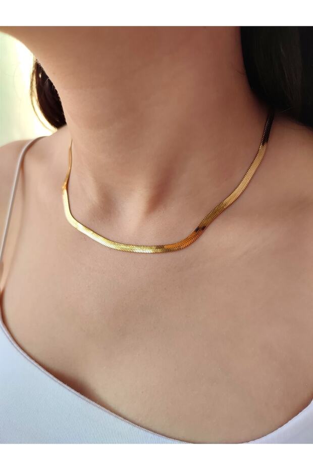 Stainless Steel Italian Flat Chain Gilt Gold 45 Cm Women's Necklace