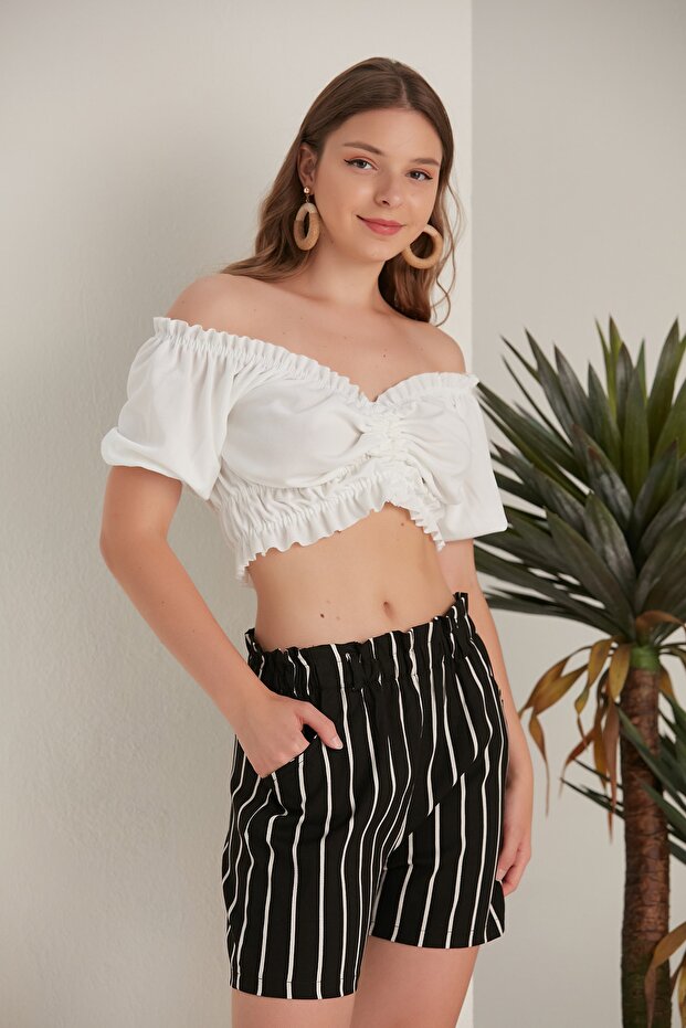 Kadın Siyah-beyaz, Şort - 2