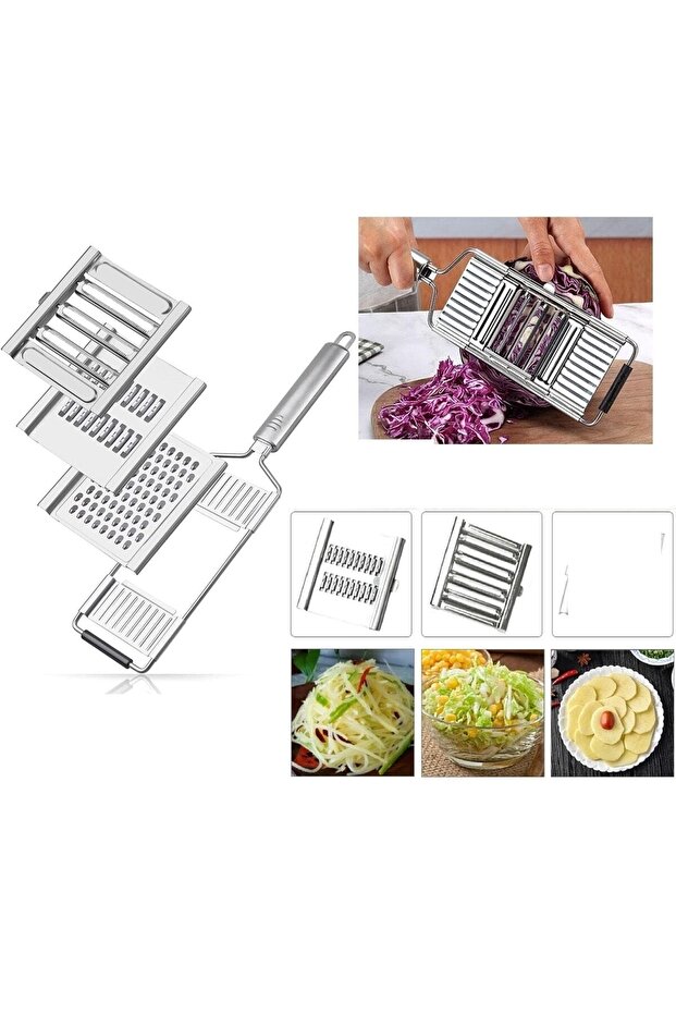 3-Headed Non-Slip Grater with Handle, Julienne Cutter, Potato, Cabbage, Carrot Grater