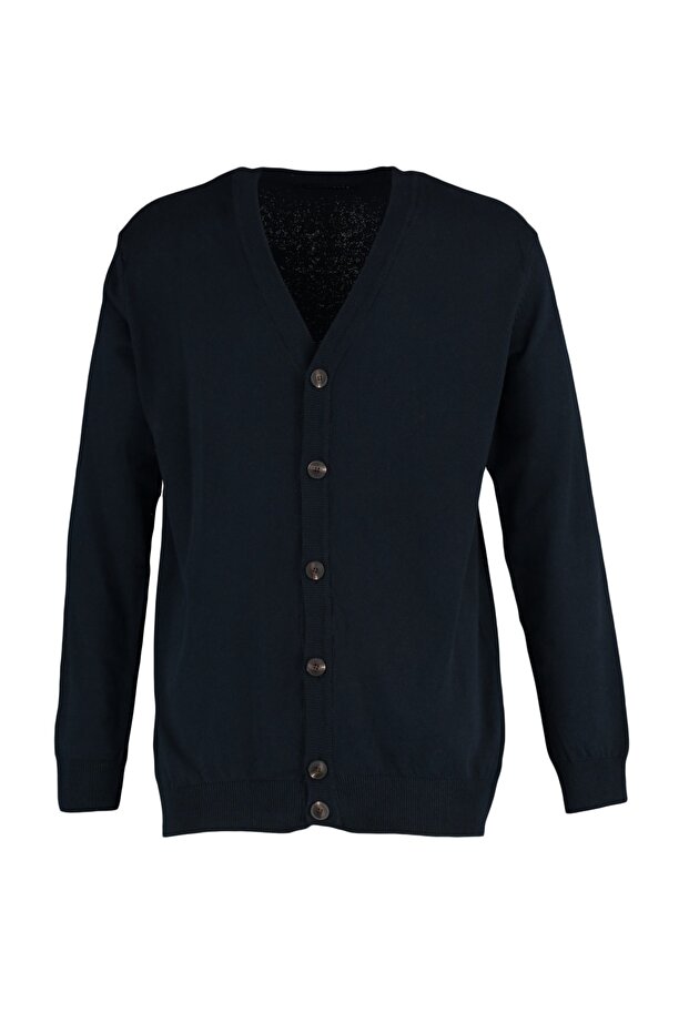 Lacivert Erkek Slim Fit Pamuklu V Yaka Düğmeli Hırka TMNAW21HI0274 - 11